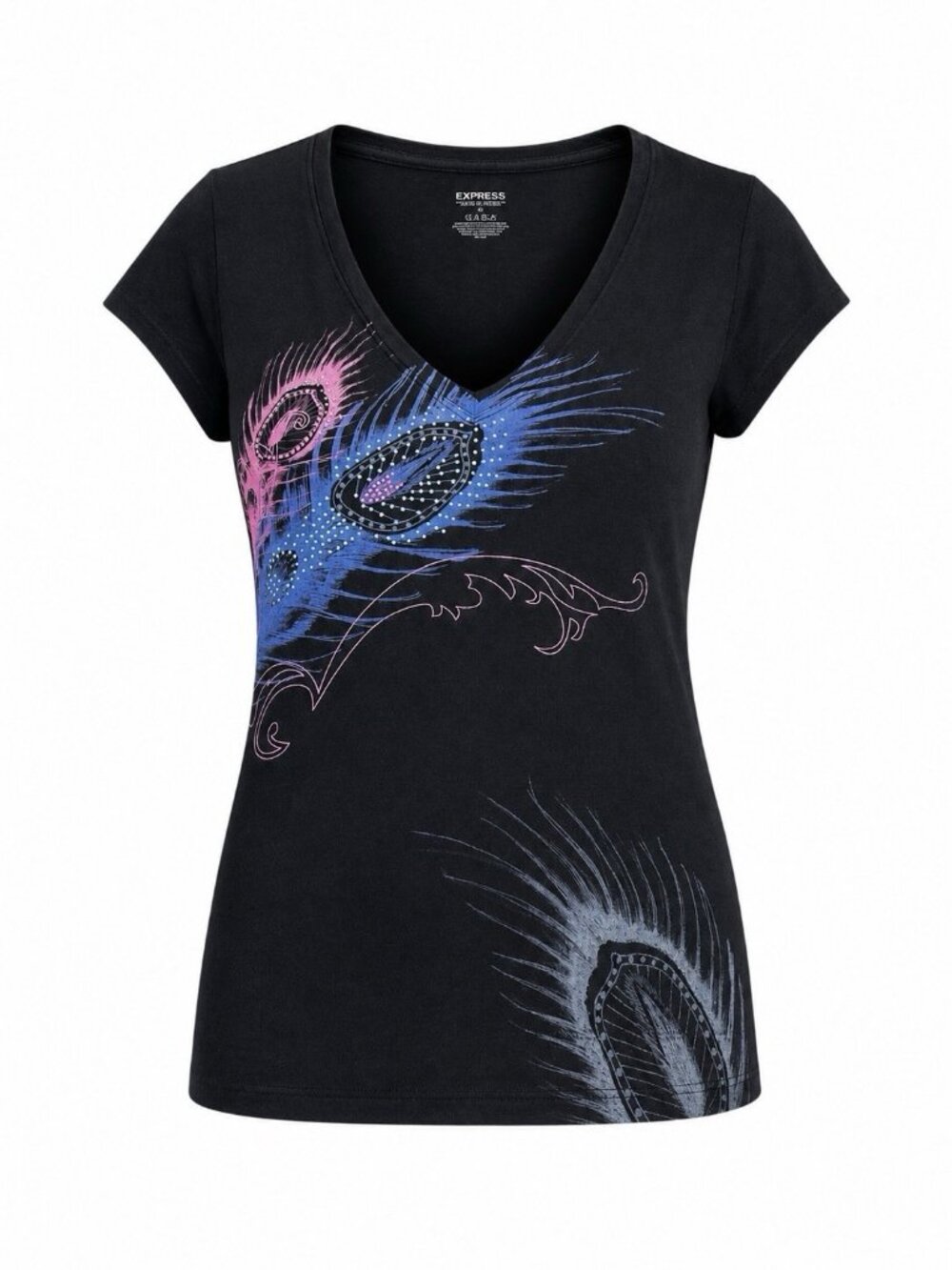 Express Women's Y2K Black Short Sleeve T-Shirt Top 100% Cotton Size M